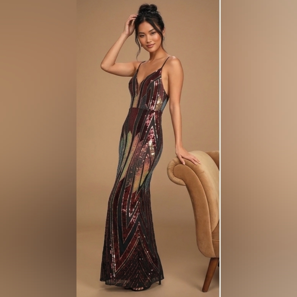 Lulu's Multi-colored Sequined, Shimmering Maxi Dress Excellent Condition Size XL - Picture 2 of 2